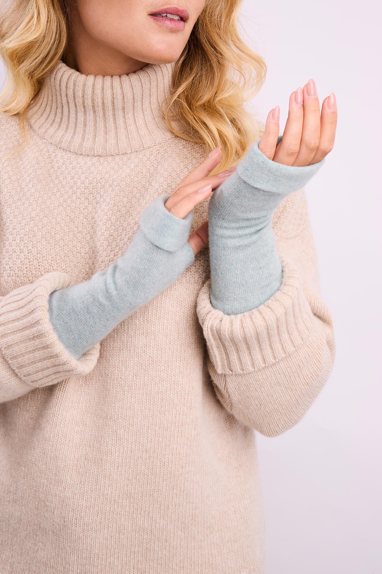 Turtle Doves Cashmere Fingerless Gloves - Sea Breeze