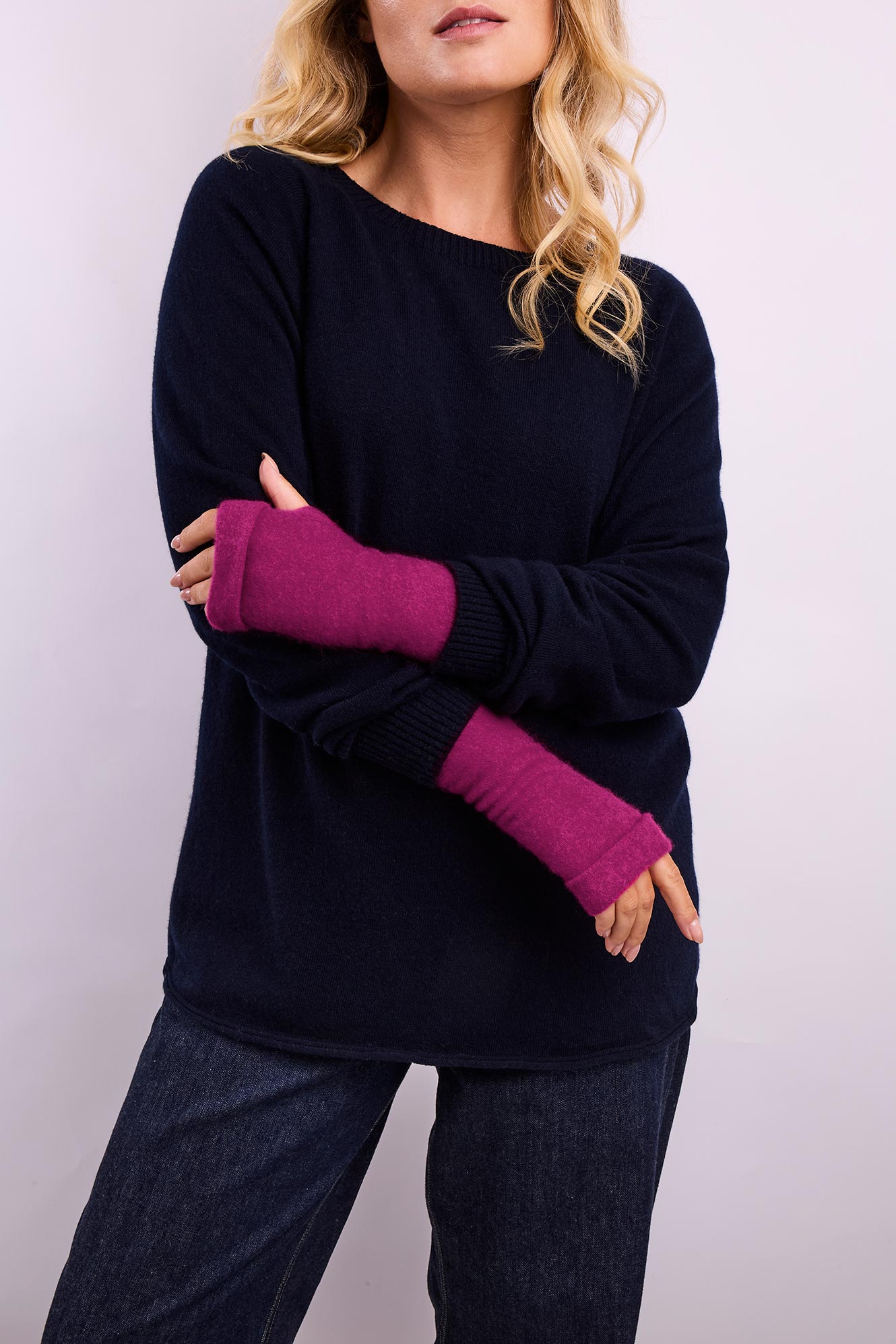Turtle Doves Cashmere Fingerless Gloves - Dusky Magenta