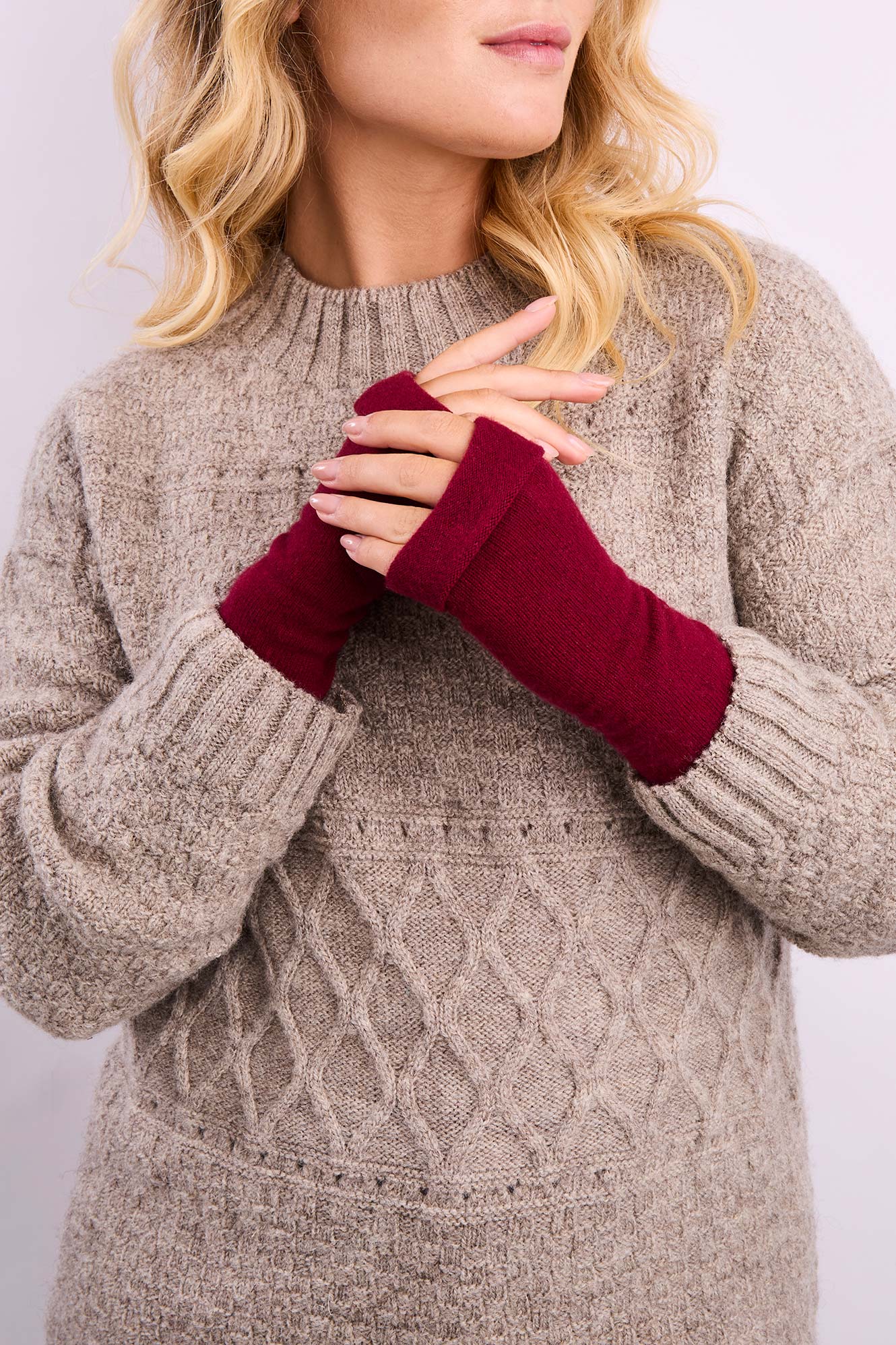 Turtle Doves Cashmere Fingerless Gloves - Berry