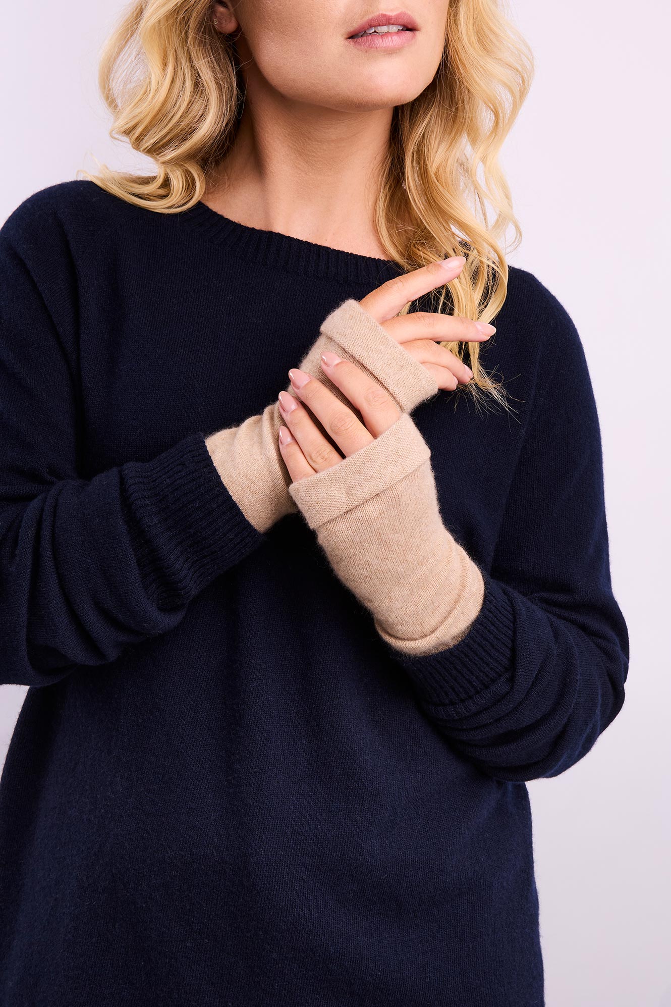 Turtle Doves Cashmere Fingerless Gloves - Camel