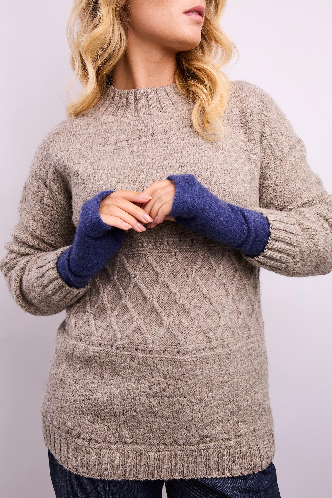 Turtle Doves Cashmere Fingerless Gloves - Denim