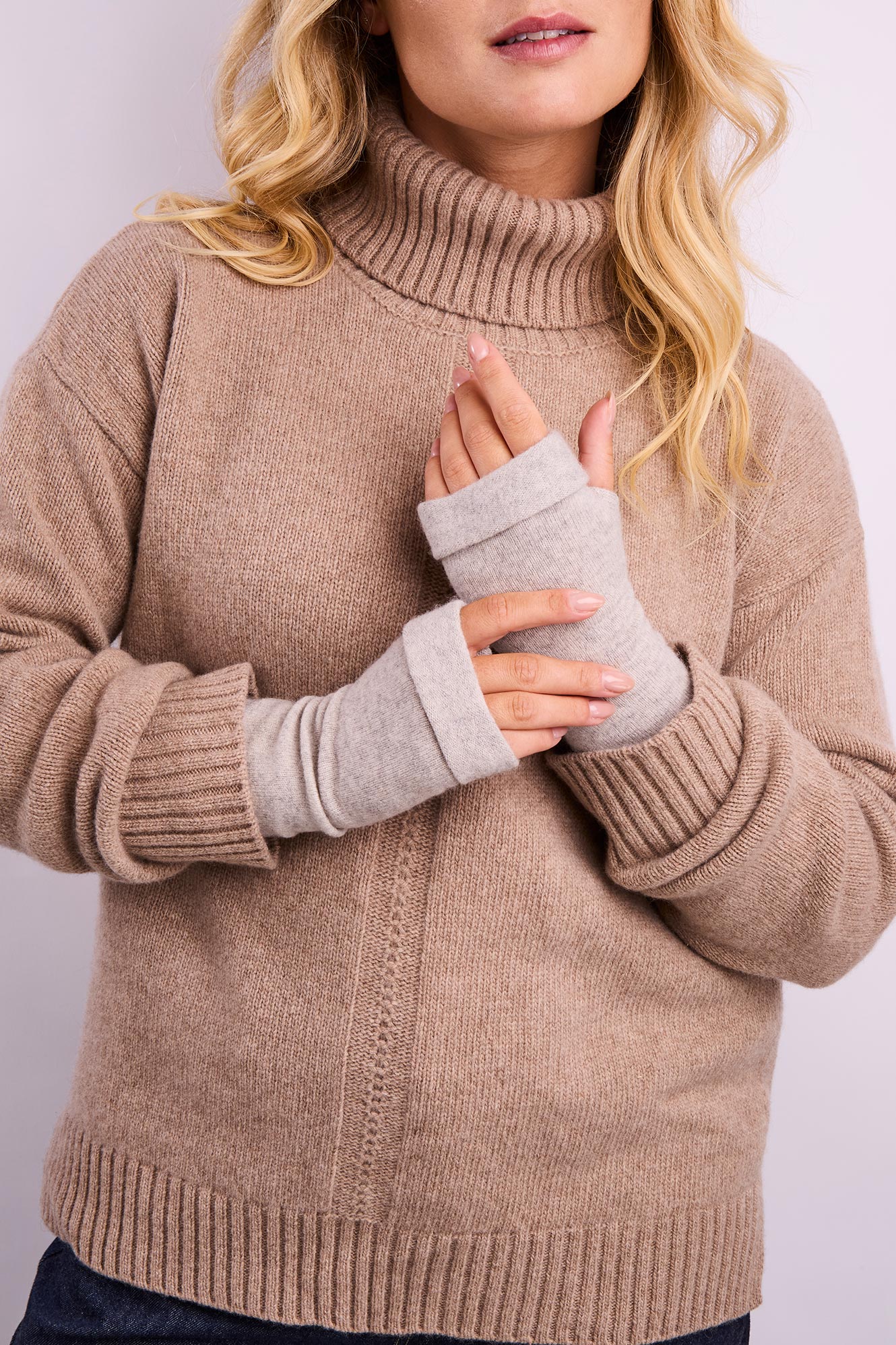 Turtle Doves Cashmere Fingerless Gloves - Grey