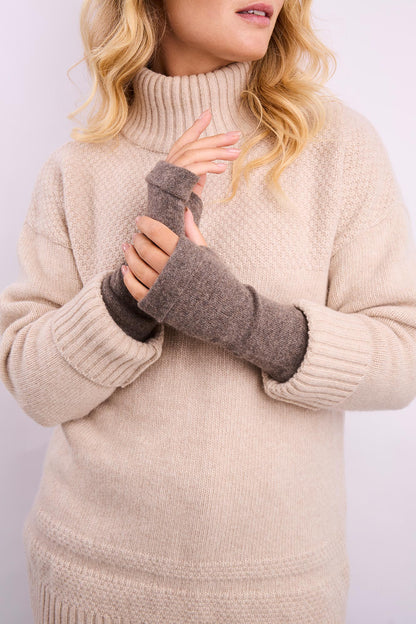 Turtle Doves Cashmere Fingerless Gloves - Pebble