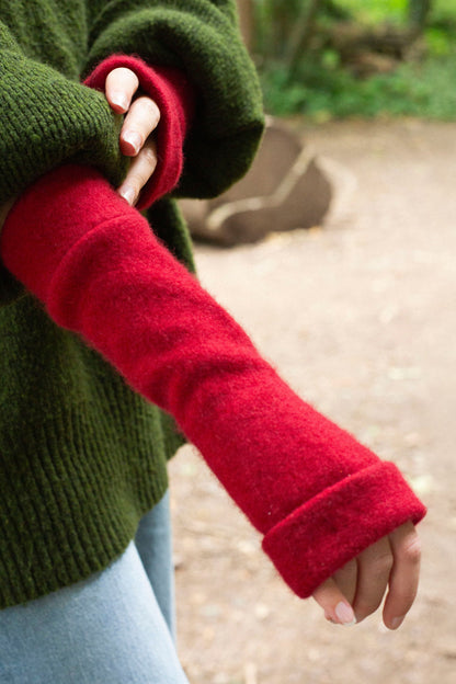 Turtle Doves Cashmere Fingerless Gloves - Red